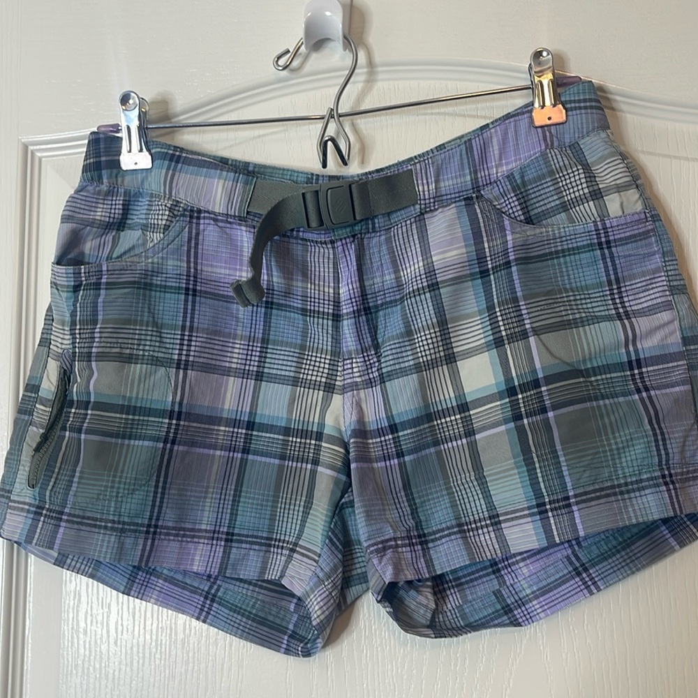 Columbia Nylon Plaid Hiking Shorts Blue Purple Size 6